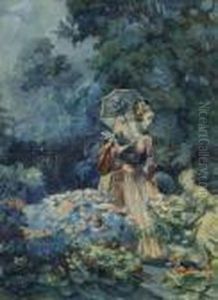 Dame Im Blumengarten. by Max Friedrich Rabes