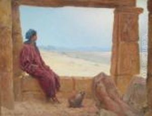 Orientalin Vor Weiter Agyptischer Landschaft by Max Friedrich Rabes