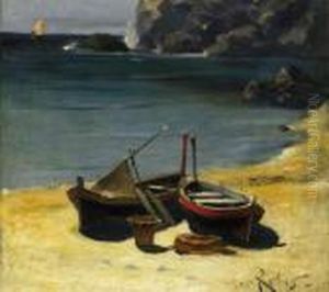 Fishing Boats On The Beach Of Capri by Max Friedrich Rabes
