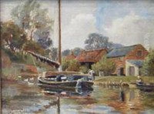 Barges At Wayford by William Leslie Rackham
