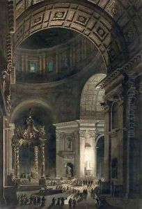 La ceremonie de la Croix lumineuse à la croisee du transept de Saint-Pierre de Rome by Louis Jean Desprez