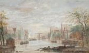 Dutch Town By A River by Abraham Rademaker