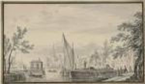Flusslandschaft Mit Booten Und Einer Kirche. by Abraham Rademaker