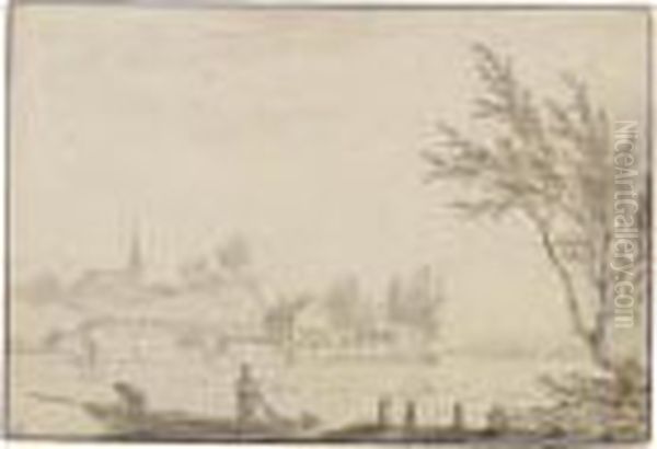Zugeschrieben - Flusslandschaft Mit Muhle Und Boot - view 1