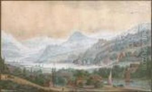 An Extensive Landscape With Vessels On A Lake by Abraham Rademaker