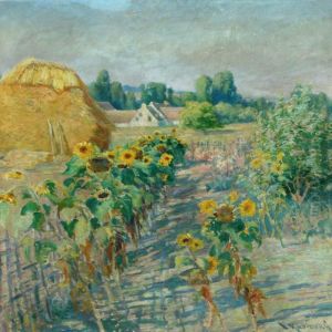 Landscape Withsunflowers And House