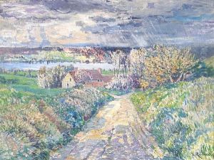 A River Landscape With A Sunlit Path In The Foreground by Vaclav Radimsky
