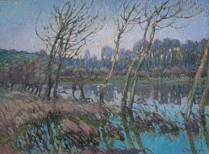 A River Landscape Near Giverny At Dusk by Vaclav Radimsky