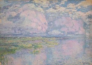 Pink Clouds Over A Marshy River Landscape by Vaclav Radimsky