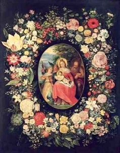 The Holy Family Framed by a Garland of Flowers by Andries Daniels or Danielsz