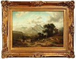 Weite Hochgebirgslandschaft Mit Figurenstaffage An Einem Wegkreuz by Ignaz Raffalt