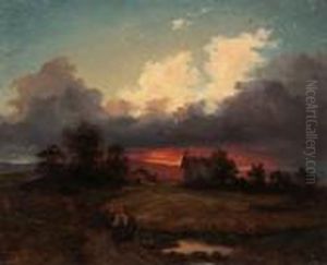 Landschaft In Der Abenddammerung by Ignaz Raffalt
