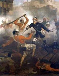 Lieutenant William Alexander Kerr 1832-1919 earning the Victoria Cross during the Indian Mutiny by Chevalier Louis-William Desanges