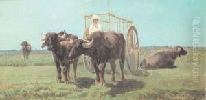 Carro Con Bufali Nella Campagna Romana by Giuseppe Raggio