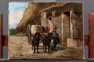 Buttero E Carro Con Bufali by Giuseppe Raggio
