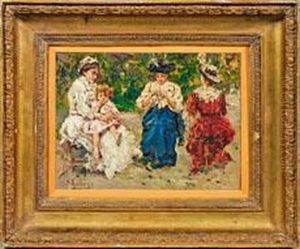 Kindermadchen Und Damenim Park Monceau In Paris by Raffaele Ragione