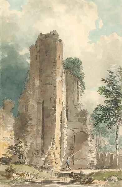 An angler before a ruined castle - view 1