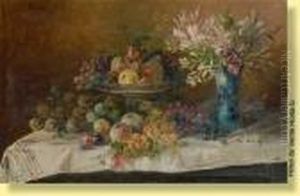 Table Garnie De Fleurs Et De Fruits by Jules Felix Ragot