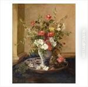 Faience Et Bouquet De Fleurs by Jules Felix Ragot