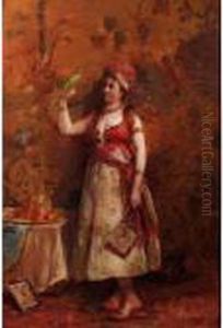 A Young Girl With A Green Parrot by Jules Felix Ragot
