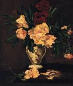 Summer Flowers In A Glass Vase by Jules Felix Ragot