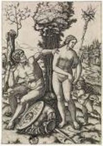 Mars, Venus And Cupid by Marcantonio Raimondi