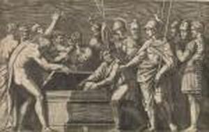 Alexander The Great Honoring The Books Of Homer by Marcantonio Raimondi