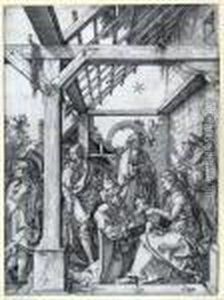Die Anbetung Der Heiligen Drei Konige by Marcantonio Raimondi