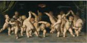 A Frieze Of Dancing Putti by Marcantonio Raimondi