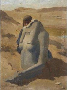 Child Hiding Behind An Egyptian Statue