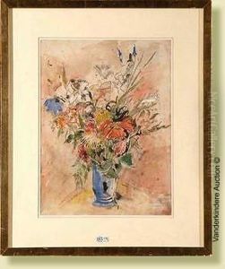 Vasede Fleurs, Encre Et Aquarelle Sur Papier