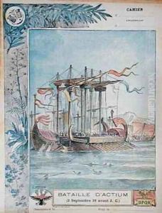 Cover of school exercise book illustrating the Battle of Actium