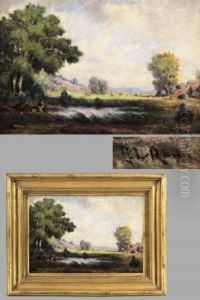 "weite Landschaft" Mit Vieh-und Personenstaffage by Jules Louis Rame