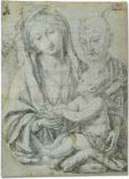 Black Chalk Heightened With 
White, On Blue Paper, Squared In Black Chalk And Pricked For Transfer - view 1