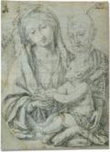 Black Chalk Heightened With
White, On Blue Paper, Squared In Black Chalk And Pricked For Transfer Black Chalk Heightened With
White, On Blue Paper, Squared In Black Chalk And Pricked For Transfer