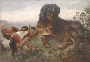 A gundog with a grouse by Alfred Dawson