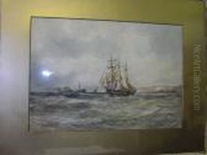 Shipping In Choppy Seas Off A Coastline, And Companion by Aubrey Ramus