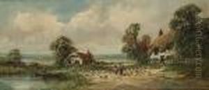 Figures And Chickens By A Cottage