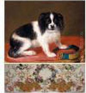 Study Of A Dog Seated On A Red Cushion Together With Its Collar Study Of A Dog Seated On A Red Cushion Together With Its Collar