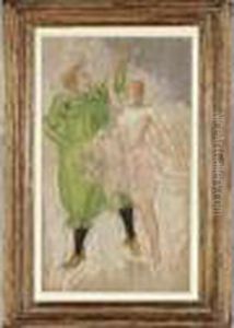 Le Clown Vert Et La Danseuse Pastel by Richard Ranft