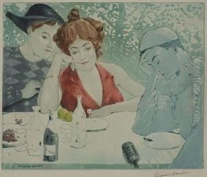 Jeune Femme Et Costumes Des Pierrots by Richard Ranft