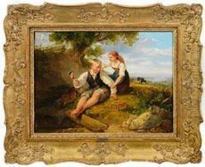 Junger Vogelfanger Mit Madchen by Johann Matthias Ranftl