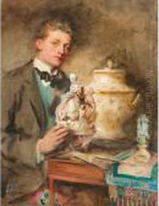 Halbfigurenbildnis Eines 
Jungenantiquitatenhandlers, Eine Porzellanene Figurinengruppe Haltend