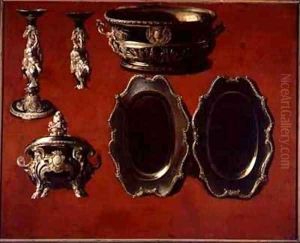 Painting of tureen dishes and candlestick by Claude Francois Desportes