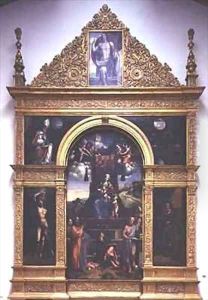 Virgin and Child enthroned with Saints by D. & Garofalo, B. Dossi