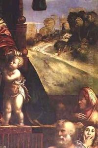 Detail of polyptychon showing right background by D. & Garofalo, B. Dossi