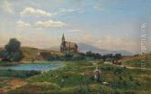 Landschaft Mit Kirche Und Figurlicherstaffage