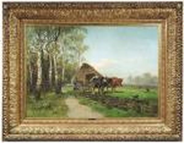 A Ploughing Farmer With His Team Of Oxen - view 1
