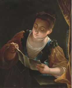 A Lady Reading A Letter By Candlelight by Jean Raoux