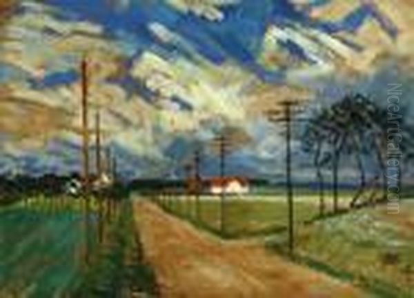 Country Road Flanked By Homes And Farmland - view 1